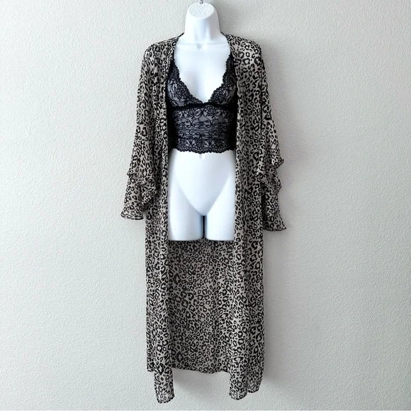 Leopard Print Bell Sleeve Kimono Cover Up - Picture 2 of 8